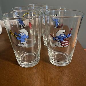 Set of 5 Vintage The Smurfs Glass Tumblers